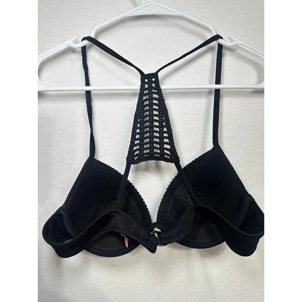 Victoria's Secret The Fabulous Push-Up Bra Black Crochet Racerback 34A 36012311 - Picture 5 of 8